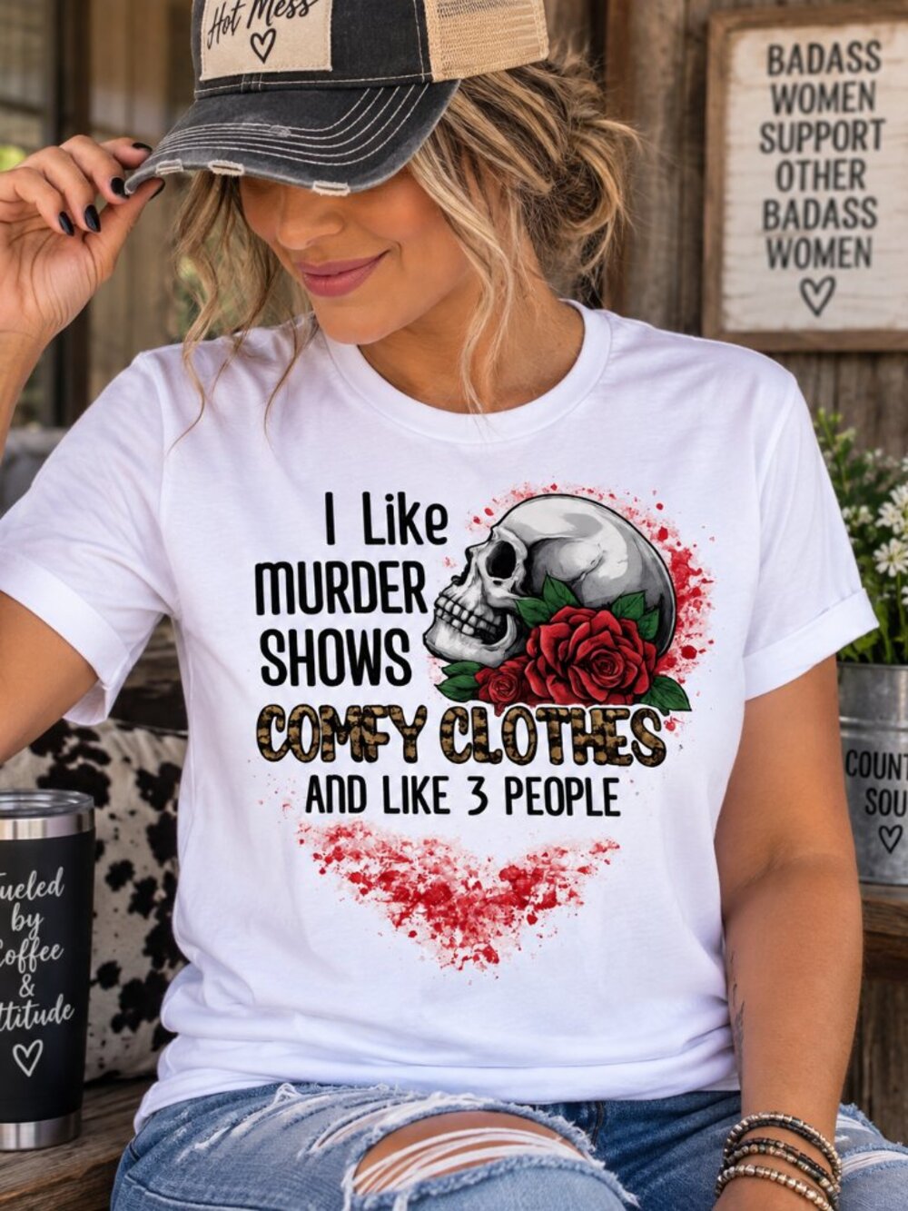 Murder Shows Skull Graphic T Shirt Trendy Boutique Style Tee Womens White